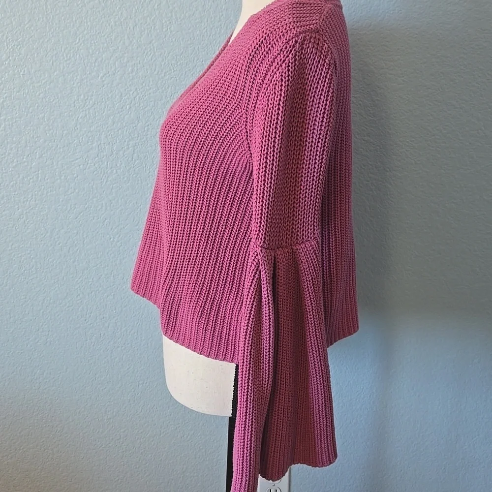 FREE PEOPLE Damsel Cotton Flare Sleeve Sweater Pink Sz Small - Picture 6 of 12